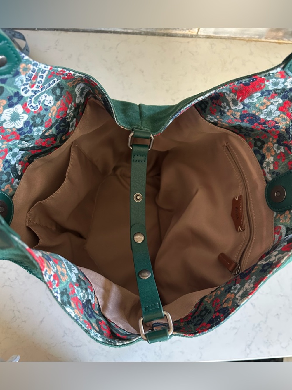 EUC The Sak Roma Emerald Mojave Garden Shopper Suede Leather Tote Shoulder Bag - Picture 3 of 16